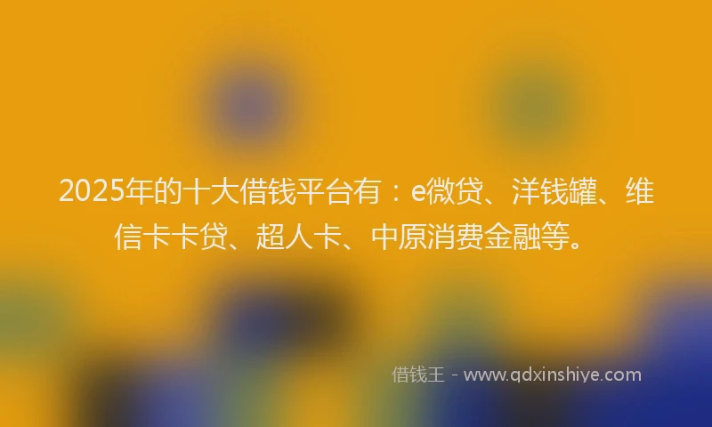 2025年的十大借钱平台有：e微贷、洋钱罐、维信卡卡贷、超人卡、中原消费金融等。