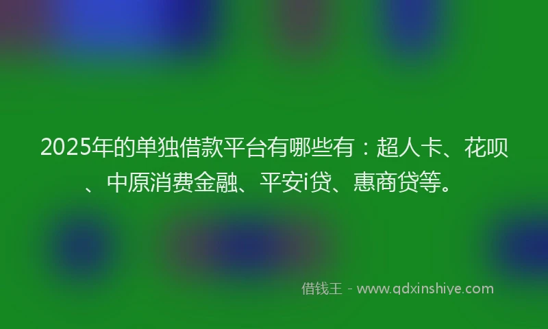 2025年的单独借款平台有哪些有：超人卡、花呗、中原消费金融、平安i贷、惠商贷等。