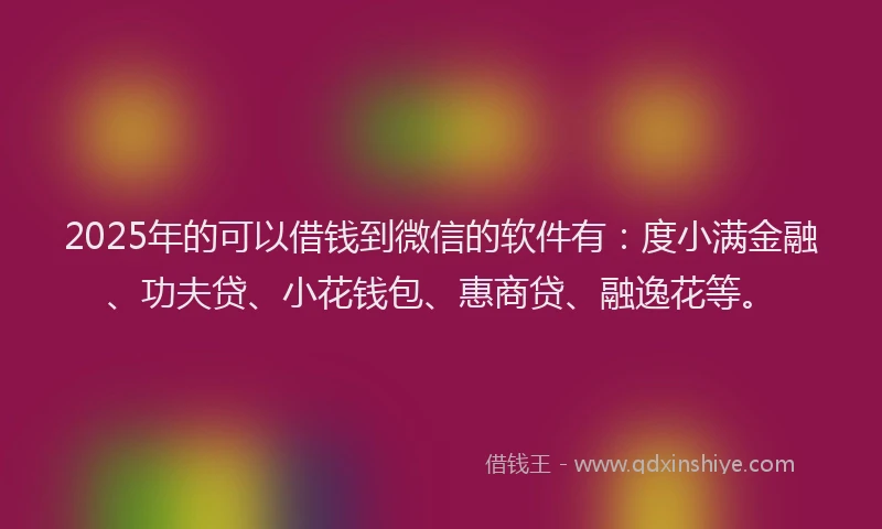 2025年的可以借钱到微信的软件有：度小满金融、功夫贷、小花钱包、惠商贷、融逸花等。