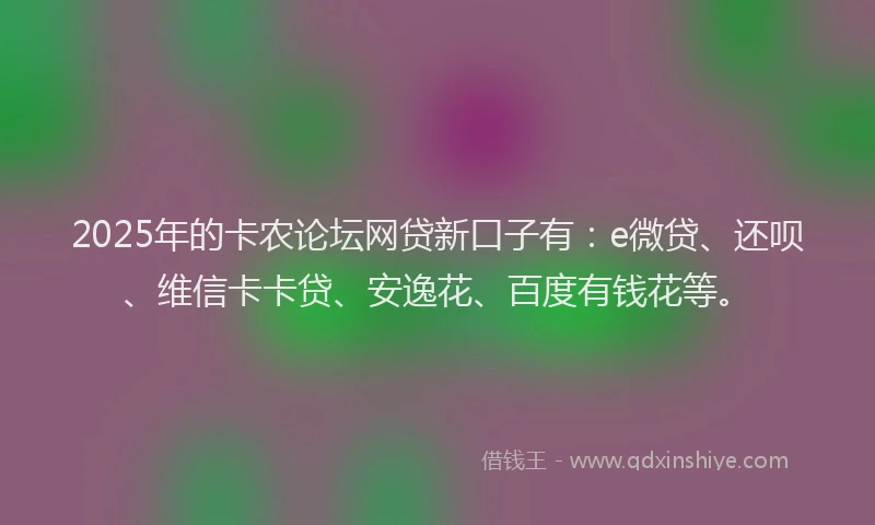 2025年的卡农论坛网贷新口子有：e微贷、还呗、维信卡卡贷、安逸花、百度有钱花等。