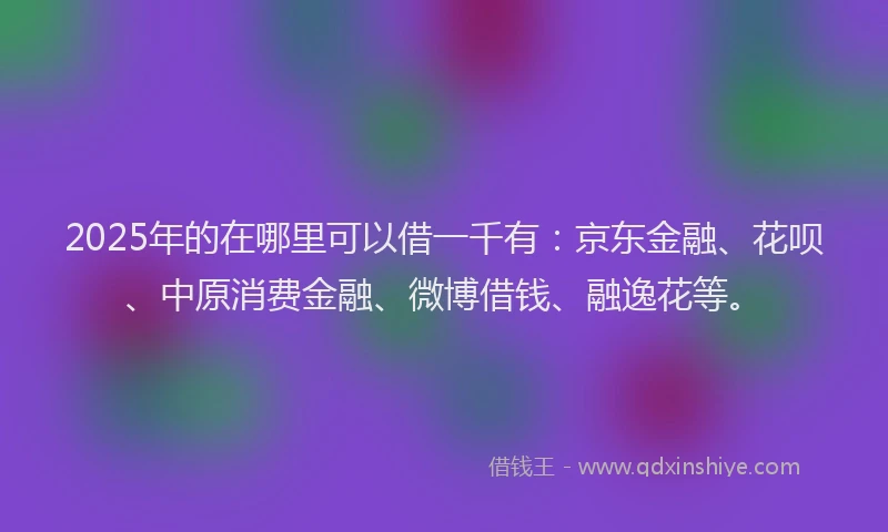 2025年的在哪里可以借一千有：京东金融、花呗、中原消费金融、微博借钱、融逸花等。
