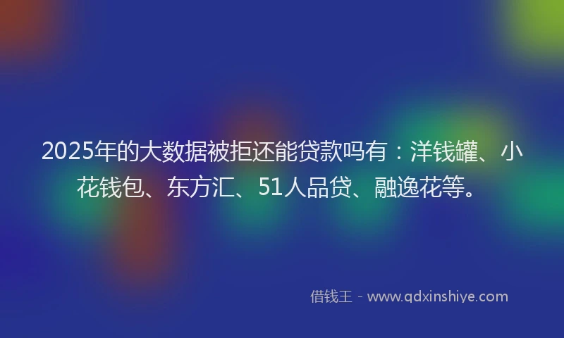 2025年的大数据被拒还能贷款吗有：洋钱罐、小花钱包、东方汇、51人品贷、融逸花等。