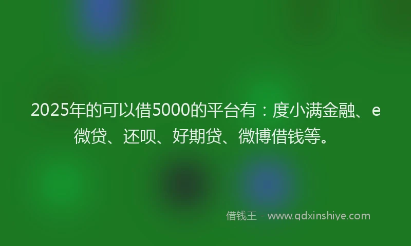 2025年的可以借5000的平台有：度小满金融、e微贷、还呗、好期贷、微博借钱等。