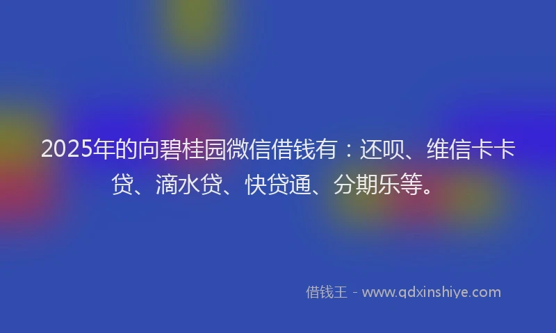 2025年的向碧桂园微信借钱有：还呗、维信卡卡贷、滴水贷、快贷通、分期乐等。