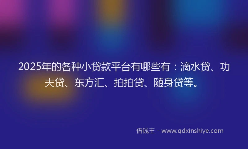2025年的各种小贷款平台有哪些有：滴水贷、功夫贷、东方汇、拍拍贷、随身贷等。