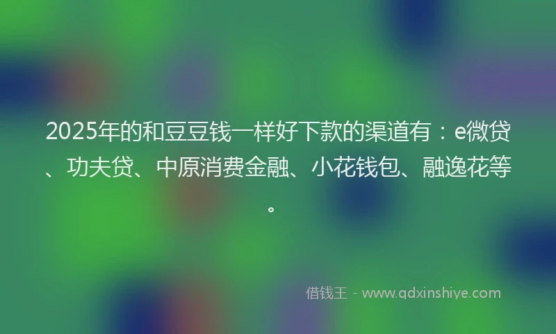 2025年的和豆豆钱一样好下款的渠道有：e微贷、功夫贷、中原消费金融、小花钱包、融逸花等。