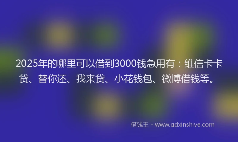 2025年的哪里可以借到3000钱急用有：维信卡卡贷、替你还、我来贷、小花钱包、微博借钱等。