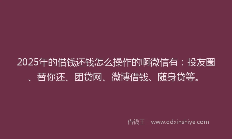 2025年的借钱还钱怎么操作的啊微信有：投友圈、替你还、团贷网、微博借钱、随身贷等。