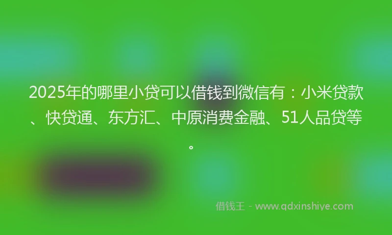 2025年的哪里小贷可以借钱到微信有：小米贷款、快贷通、东方汇、中原消费金融、51人品贷等。