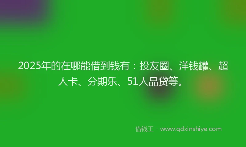 2025年的在哪能借到钱有：投友圈、洋钱罐、超人卡、分期乐、51人品贷等。