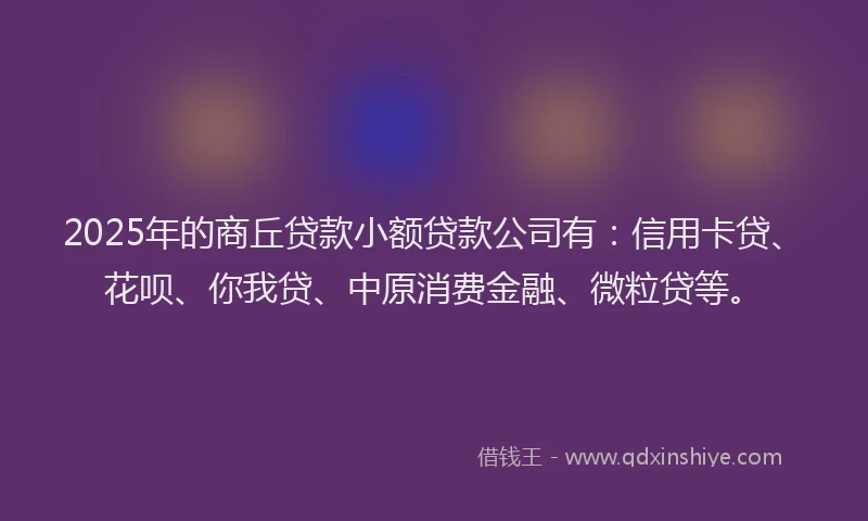 2025年的商丘贷款小额贷款公司有：信用卡贷、花呗、你我贷、中原消费金融、微粒贷等。