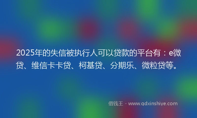 2025年的失信被执行人可以贷款的平台有：e微贷、维信卡卡贷、柯基贷、分期乐、微粒贷等。