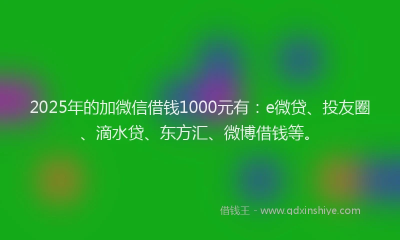 2025年的加微信借钱1000元有：e微贷、投友圈、滴水贷、东方汇、微博借钱等。