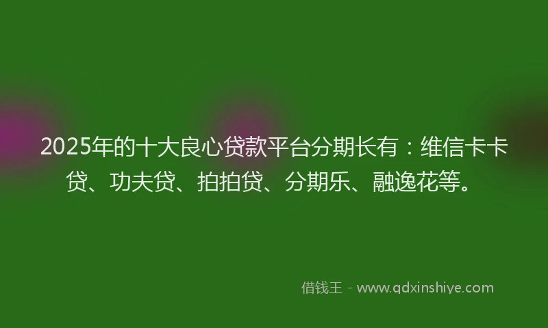 2025年的十大良心贷款平台分期长有：维信卡卡贷、功夫贷、拍拍贷、分期乐、融逸花等。