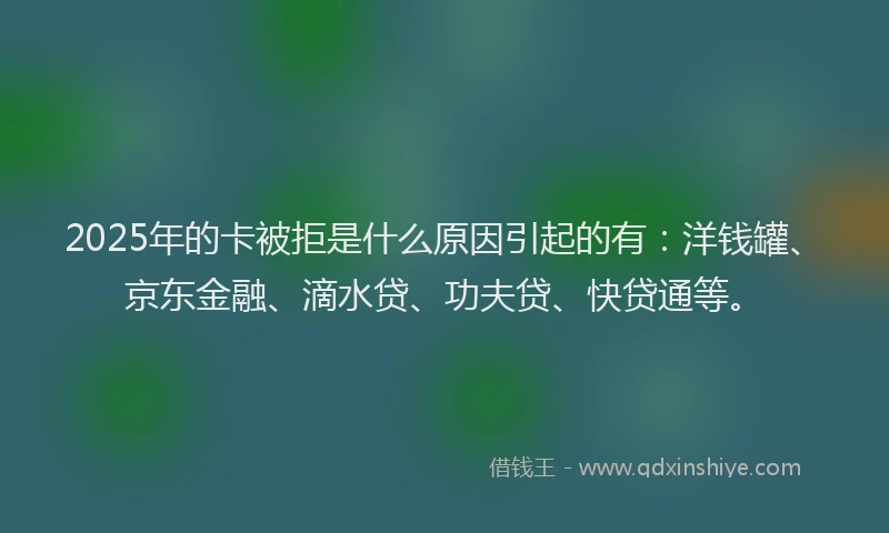 2025年的卡被拒是什么原因引起的有：洋钱罐、京东金融、滴水贷、功夫贷、快贷通等。