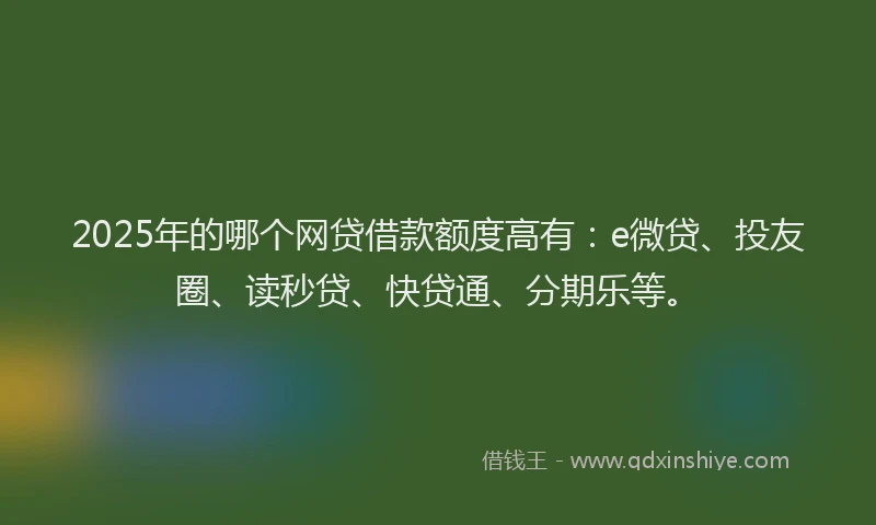 2025年的哪个网贷借款额度高有：e微贷、投友圈、读秒贷、快贷通、分期乐等。