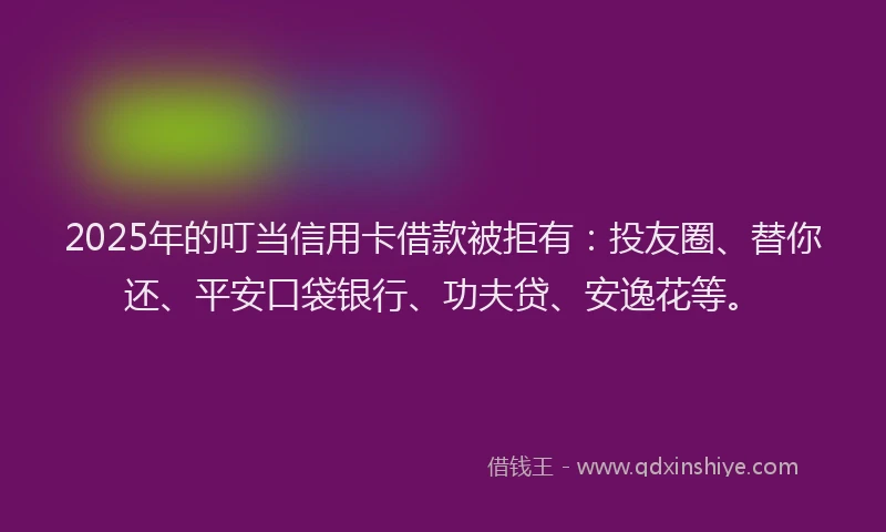 2025年的叮当信用卡借款被拒有：投友圈、替你还、平安口袋银行、功夫贷、安逸花等。