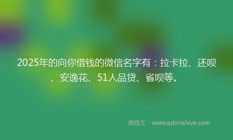 2025年的向你借钱的微信名字有：拉卡拉、还呗、安逸花、51人品贷、省呗等。