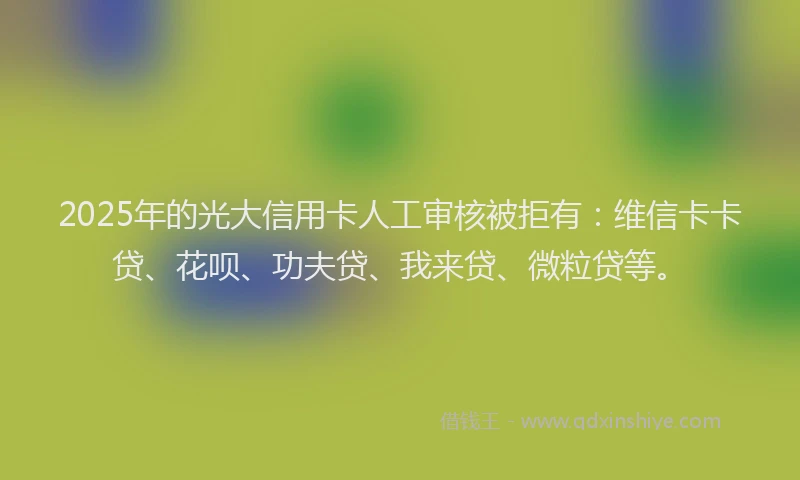 2025年的光大信用卡人工审核被拒有：维信卡卡贷、花呗、功夫贷、我来贷、微粒贷等。