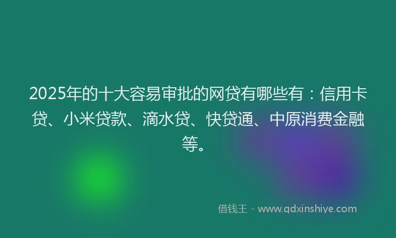 2025年的十大容易审批的网贷有哪些有：信用卡贷、小米贷款、滴水贷、快贷通、中原消费金融等。