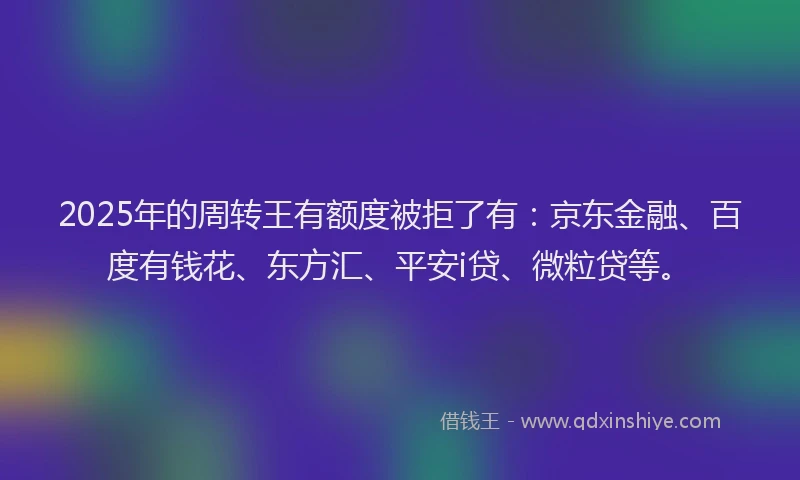 2025年的周转王有额度被拒了有：京东金融、百度有钱花、东方汇、平安i贷、微粒贷等。