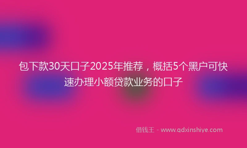 包下款30天口子2025年推荐，概括5个黑户可快速办理小额贷款业务的口子