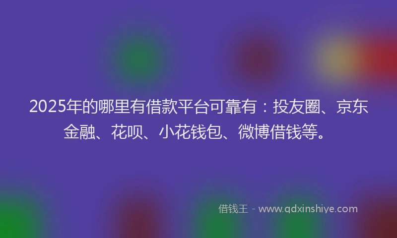 2025年的哪里有借款平台可靠有：投友圈、京东金融、花呗、小花钱包、微博借钱等。