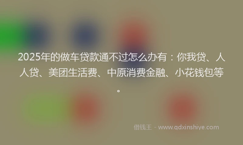 2025年的做车贷款通不过怎么办有：你我贷、人人贷、美团生活费、中原消费金融、小花钱包等。