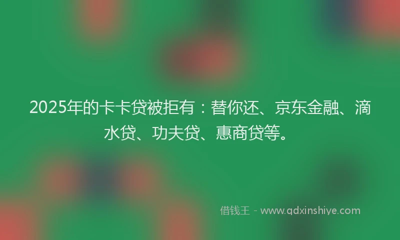 2025年的卡卡贷被拒有：替你还、京东金融、滴水贷、功夫贷、惠商贷等。