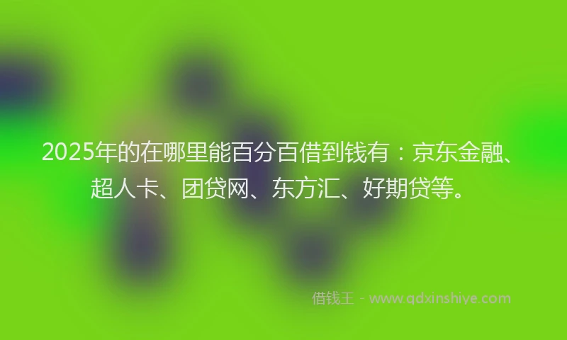 2025年的在哪里能百分百借到钱有：京东金融、超人卡、团贷网、东方汇、好期贷等。