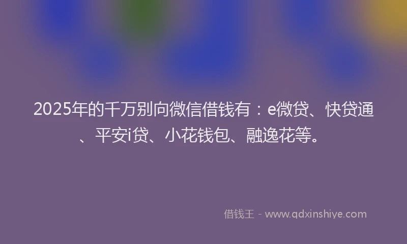 2025年的千万别向微信借钱有：e微贷、快贷通、平安i贷、小花钱包、融逸花等。