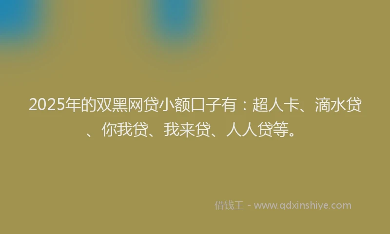 2025年的双黑网贷小额口子有：超人卡、滴水贷、你我贷、我来贷、人人贷等。