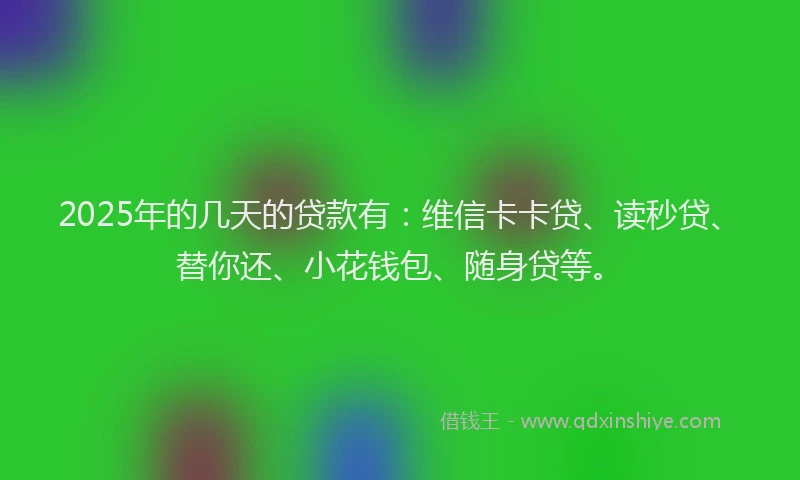 2025年的几天的贷款有：维信卡卡贷、读秒贷、替你还、小花钱包、随身贷等。