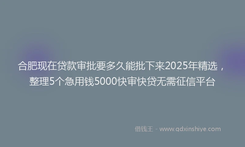 合肥现在贷款审批要多久能批下来2025年精选，整理5个急用钱5000快审快贷无需征信平台