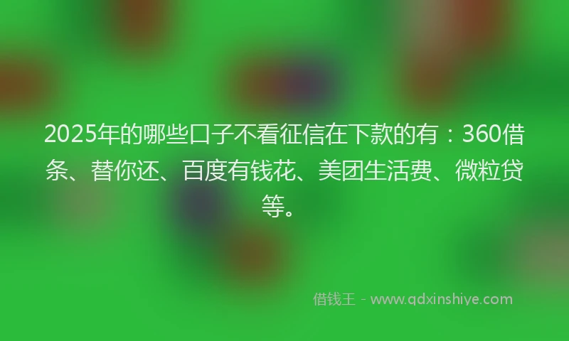 2025年的哪些口子不看征信在下款的有：360借条、替你还、百度有钱花、美团生活费、微粒贷等。