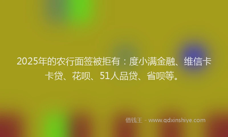 2025年的农行面签被拒有：度小满金融、维信卡卡贷、花呗、51人品贷、省呗等。