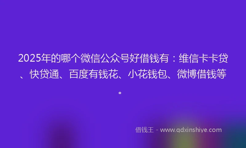2025年的哪个微信公众号好借钱有：维信卡卡贷、快贷通、百度有钱花、小花钱包、微博借钱等。