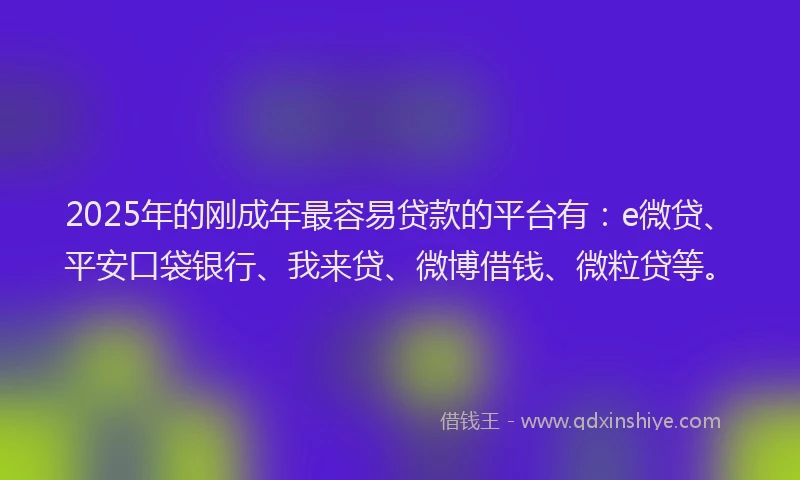 2025年的刚成年最容易贷款的平台有：e微贷、平安口袋银行、我来贷、微博借钱、微粒贷等。