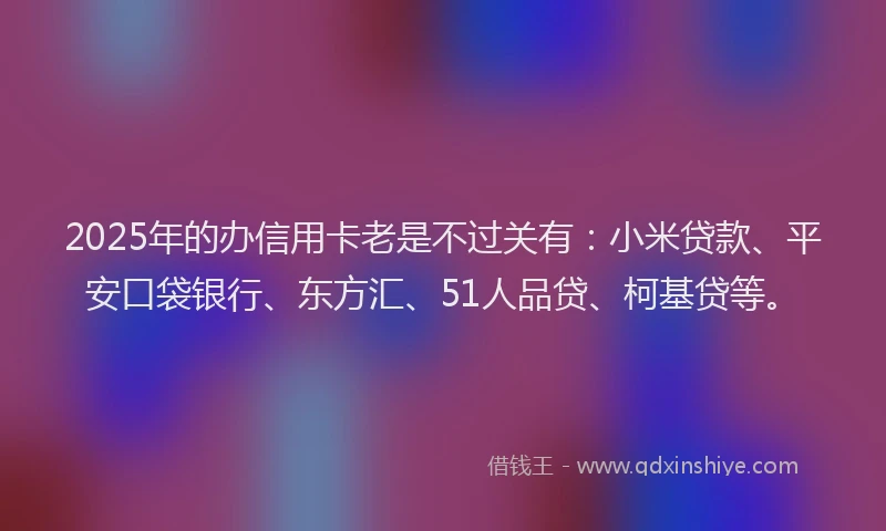 2025年的办信用卡老是不过关有：小米贷款、平安口袋银行、东方汇、51人品贷、柯基贷等。