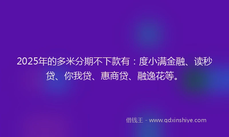2025年的多米分期不下款有：度小满金融、读秒贷、你我贷、惠商贷、融逸花等。