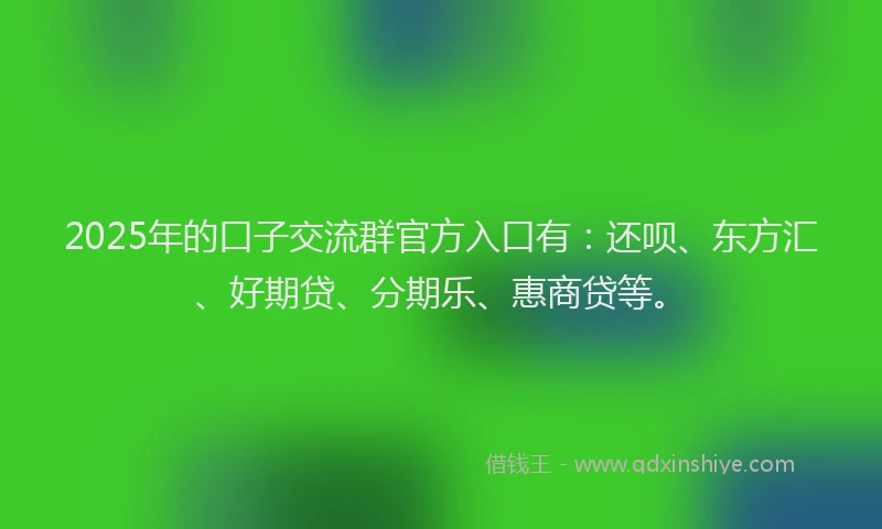 2025年的口子交流群官方入口有：还呗、东方汇、好期贷、分期乐、惠商贷等。