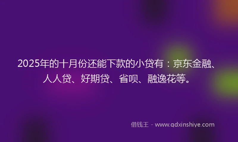 2025年的十月份还能下款的小贷有：京东金融、人人贷、好期贷、省呗、融逸花等。