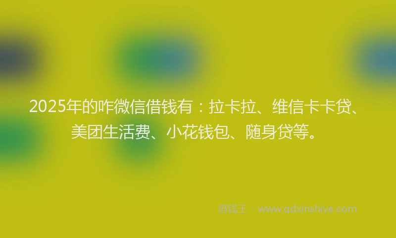 2025年的咋微信借钱有：拉卡拉、维信卡卡贷、美团生活费、小花钱包、随身贷等。