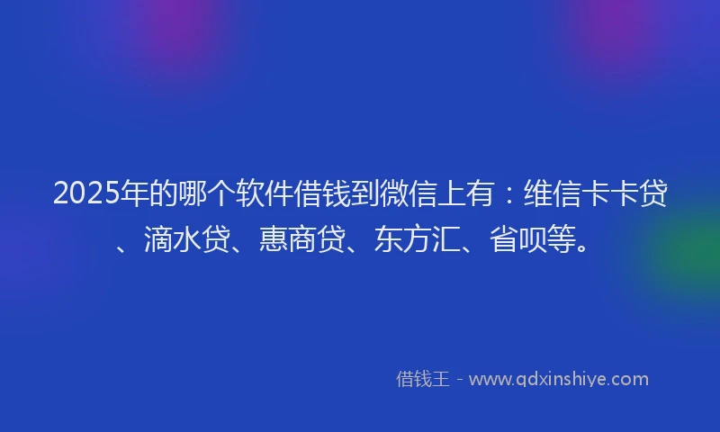 2025年的哪个软件借钱到微信上有：维信卡卡贷、滴水贷、惠商贷、东方汇、省呗等。