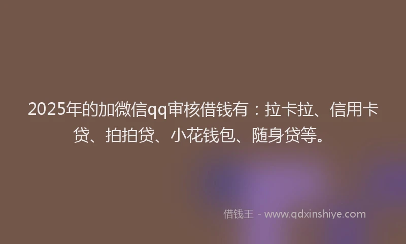 2025年的加微信qq审核借钱有：拉卡拉、信用卡贷、拍拍贷、小花钱包、随身贷等。