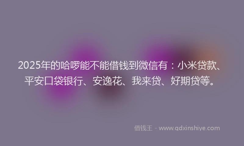 2025年的哈啰能不能借钱到微信有：小米贷款、平安口袋银行、安逸花、我来贷、好期贷等。