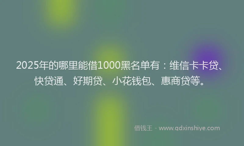 2025年的哪里能借1000黑名单有：维信卡卡贷、快贷通、好期贷、小花钱包、惠商贷等。