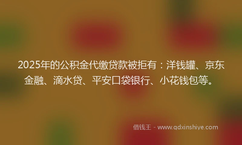 2025年的公积金代缴贷款被拒有：洋钱罐、京东金融、滴水贷、平安口袋银行、小花钱包等。