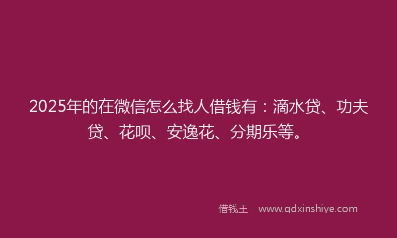 2025年的在微信怎么找人借钱有：滴水贷、功夫贷、花呗、安逸花、分期乐等。