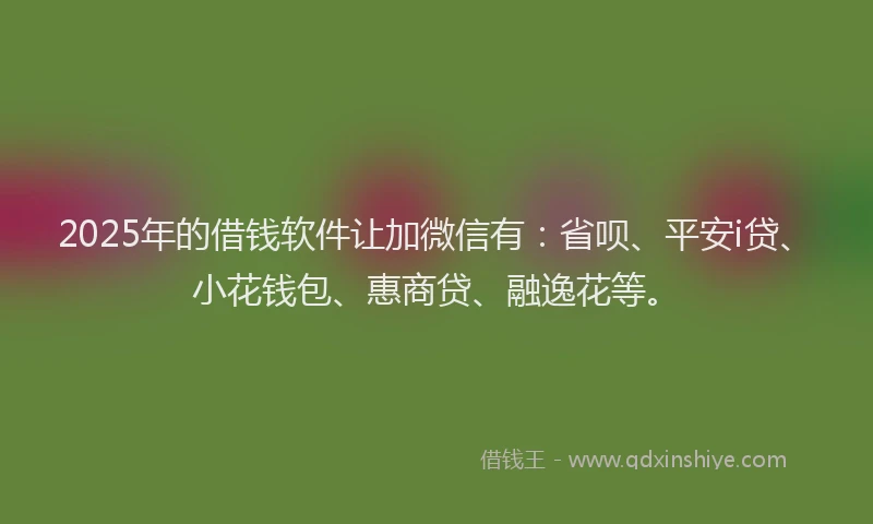 2025年的借钱软件让加微信有：省呗、平安i贷、小花钱包、惠商贷、融逸花等。